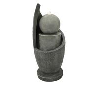 Fontana Cascata da Esterno in Poliresina Grigia con Sfera LED Bianca Calda, Pompa Elettrica, Cavo da 7m - Zen Cascade + Spazzola per Pulizia Inclusa