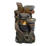 Fontana da Giardino Elettrica a Cascata Grigio Cemento con 5 LED Bianco Caldo Pompa IP44 con Cavo 7 m Effetto Cascata Naturale Rustic Brook con Spazzola Inclusa