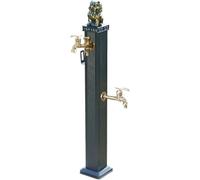 Fontana da Giardino Esterno con Rubinetto a Doppia Uscita, Colonna d'Acqua da Giardino con Rubinetto, Fontana da Pavimento Esterna Portagomma in Metallo per Giardino, Patio, Cortile, Prato