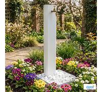 Fontana da giardino in acciaio bianca con rubinetto e base decorativa con ciottoli Dimensioni 40x40xh 100 cm con tubo rubinetto, flessibile e Gomito resistente al gelo Colore Corten bianco