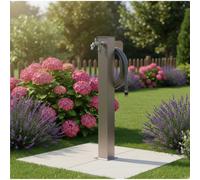 Fontana da Giardino In Alluminio Base rettangolare Doppio Rubinetto Dimensioni 15x11x h 89 cm - peso 4,4 kg con tubo rubinetto, Colore Torora tortora