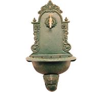 FONTANA DA GIARDINO IN GHISA A PARETE PANTHEON RUBINETTO OTTONE 3/4" VERDE