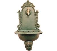 FONTANA DA GIARDINO IN GHISA A PARETE PANTHEON RUBINETTO OTTONE 3/4" VERDE