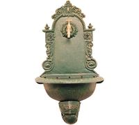 FONTANA DA GIARDINO IN GHISA A PARETE PANTHEON RUBINETTO OTTONE 3/4" VERDE