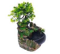 Fontana da interni con illuminazione a LED, fontana da tavolo, cascata, pianta verde, fontana da giardino, in resina, per il posizionamento del soggiorno, ufficio, 19 x 13 x 29 cm