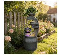 Fontana da pavimento per interni ed esterni con luce e atomizzatore, fontana a 4 livelli in pietra sintetica per giardino, patio, cortile, altezza 109,2 cm