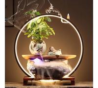 Fontana Da Tavolo Con Luce LED, Cascata Per Scrivania Con Base In Legno Massello E Vaschetta Per L'acqua, Ornamento D'acqua Fluida Ispirato Allo Zen Cinese Per Ufficio(B)