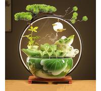 Fontana Da Tavolo Con Luce LED, Fontana A Cascata Per Interni Con Base In Legno Massello E Vasca Di Raccolta Dell'acqua, Fontana A Cascata Per Meditazione Zen Per Interni