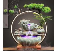 Fontana da tavolo con nebbia, luce LED e porta incenso | Fontana a cascata per interni con nebbia e luce LED, perfetta per rilassarsi e aromaterapia sulla scrivania