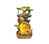 Fontana da tavolo con zucca dorata, fontana a cascata da interno con luce LED, fontana da giardino con piante finte, decorazione Zen Feng Shui for ufficio domestico
