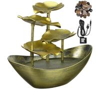 Fontana da Tavolo Decorativa a Foglia D’oro in Plastica | Flusso D’acqua Ornamentale, Adatta a Salone e Banchetti, Effetto Luce, Decorazione Domestica