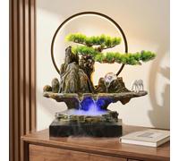 Fontana da tavolo per interni con luce LED e nebbia per il relax | Bonsai artificiale con luce LED e sfera di cristallo per rilassamento e decorazione estetica per la casa
