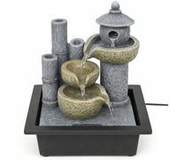 Fontana da tavolo Zen con luce LED e spina, 30 cm, stile pagoda giapponese, fontana d'acqua per interni, ciotole a cascata fluenti per casa, ufficio, scrivania, meditazione, 18 x 22 x 30 cm, JR5197