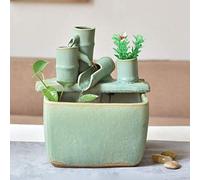 Fontana d'acqua creativa da scrivania con pompa in ceramica e bambù, ornam