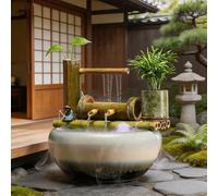 Fontana d'acqua in bambù fatta a mano al 100%, cascata for interni ed esterni in stile giapponese, decorazione for giochi d'acqua da giardino Zen for patio(55CM)