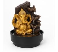Fontana decorativa Ganesha, statua dorata con base nera, design Zen, 21,5 x 21,5 x 28,5 cm