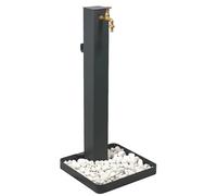 Fontana Decorativa Giardino Corten con Rubinetto e SASSI Dimensioni 40x40xh 100 cm con tubo rubinetto flessibile e Gomito resistente al gelo colore Antracite antracite