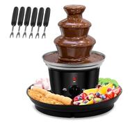 Fontana elettrica di cioccolato a 3 piani, fonduta di cioccolato in acciaio inox con funzione di fusione con vassoio snack e 6 forchette fonduta di cioccolato