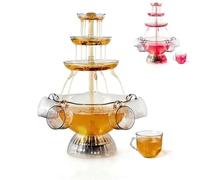 Fontana Elettrica per Champagne 54cm - Distributore Bevande a 3 Livelli Base LED Luminosa, 5 Tazze Incluse, Centrotavola Trasparente per Feste e Matrimoni