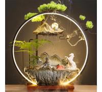 Fontana in ceramica da tavolo Zen con luce a LED, design con statua di Buddha e funzione nebbia, per la decorazione di casa e ufficio (E XL)