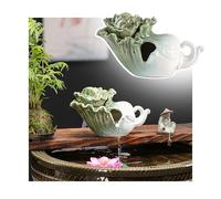 Fontana in ceramica per laghetto con bok choy - Simbolismo orientale per ricchezza e prosperità Kit per fontana d'acqua da esterno per piccoli laghetti Koi e patii(L:22cm/8.7in)