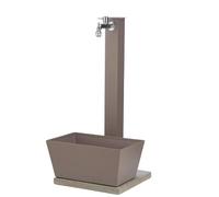 Fontana in metallo da giardino con capiente vaschetta rettangolare e base in cemento 40 x 40 cm, BEL-FER modello 42/QVR colore Tortora