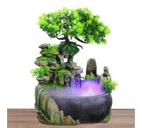 Fontana per Interni a Cascata, Fontana da Tavolo per Interni con Illuminazione a LED e Atomizzatore, Fontana verde Pianta Fontana, Salotti e Uffici, Pulisce l'aria (20 x 15 x 28 cm)