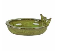 Fontana Per Uccelli In Terracotta Ovale Crema Verde Blu Bacino Per Uccelli