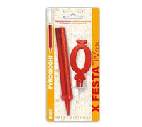 Fontana pirotecnica per torte Pyrogiochi con candela in cera numero 0 rossa