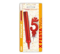 Fontana pirotecnica per torte Pyrogiochi con candela in cera numero 5 rossa
