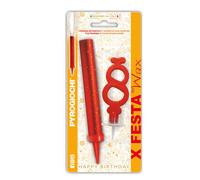 Fontana pirotecnica per torte Pyrogiochi con candela in cera numero 8 rossa