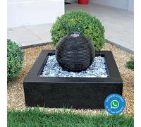 Fontana sfera vetroresina color nero con led, pompa ricircolo e ghiaino