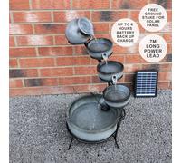 MonsterShop - Fontana Solare a Cascata da Giardino con Batteria di Supporto da 6 Ore Fontanella con Pannello Solare e Picchetto Fontanella a Vasi Fontana con Ciotole - Grigio