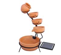Fontana solare a cascata in terracotta, 4 livelli, batteria da 6 ore, senza sole [picchetto di terra con pannello solare]