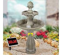 Fontana solare da giardino, a cascata, per terrazze, balconi, con pompa di avviamento istantanea con batteria agli ioni di litio e luce LED
