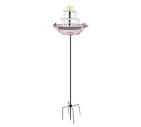 Fontana solare per uccelli con ugello spruzzatore, viola | Mangiatoia solare per uccelli montata a terra con vassoio di alimentazione integrato, movimento automatico dell'acqua per