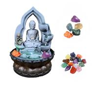 Fontana Zen Buddha con luci LED e suoni rilassanti, decorazione per interni a cascata per casa e ufficio, con 10 cristalli gratuiti