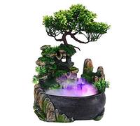 Fontana Zen Umidificatore a Cascata da Tavolo con Luce Ambientale, Resina, per Interni, Ufficio, Decorazione Casa, Spina UE 220V