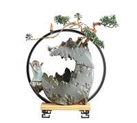 Fontane a Cascata da Tavolo Fontana da tavolo Zen Light Ring Water Flowing Device Paesaggio Ornamenti in ceramica Decorazione cinese for la casa Soggiorno Ufficio Fontana per Gatti da Interno