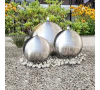 vidaXL Fontane da Giardino a Sfera 3 pz con LED in Acciaio Inox 30 cm