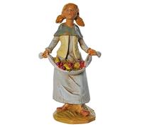 FONTANINI PASTORELLA CON FRUTTA 12CM IN RESINA STATUINA PRESEPE (F-115)