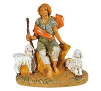 FONTANINI PASTORELLO con Pecore 12CM in Resina STATUINA PRESEPE (F-43)