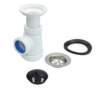 Fontastock FSKFSI004 Sifone a bottiglia corto estensibile 1-1/4" 32/40 con uscita orizzontale e griglia di scarico e tappo inclusi