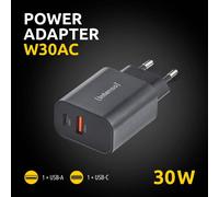 Intenso Adattatore di alimentazione W30AC, 30W, USB A e USB-C per iPhone, iPad, tablet, Samsung Galaxy e altro, nero