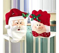 Fontee® 1 Paio Decorazioni Natalizie Coprisedie per Cappello da Babbo Natale Schienale per Sedia con Cappuccio di Babbo Coprivaso per Sedia con Cappello Rosso Decorazioni per Feste (Nonno e Nonna)