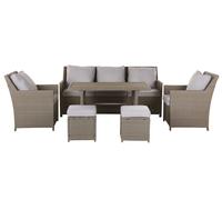 FONTI 5 posti Set salotto da giardino con tavolo e pouf Tortora con cuscini