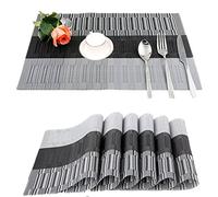 Fontic 45x30cm Set di 6 PVC Tovagliette, Tovagliette all'Americana Lavabile Non-scivolose Resistenti al Calore Tovagliette (Nero-Grigio)