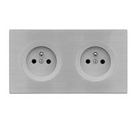 Fontini 2 prese 2P+T ALU GLOSSY DOM con doppia piastra metallica grigia - Eleganza e funzionalità ottimizzata per le tue installazioni