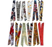 FonVan 12 Pezzi Sciarpa in Raso Seta con Disegni Misti per Donna - Accessorio Multifunzione per Borse (Manico) e Come Cerchietto per Capelli, Sciarpa Stretta a Fascia, 83×4 cm