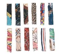 FonVan 12 Pezzi Sciarpe da Donna in Raso Con Disegni Misti, Borse Sciarpa, Ribbon Raso di Seta, Cerchietto per Capelli, Nastro Stretto per Maniglia Borsa